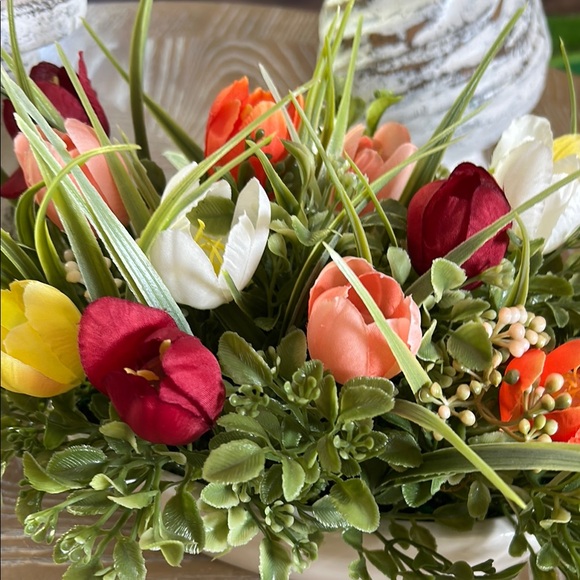 NEW! Spring Garden Colorful Floral Arrangement Centerpiece in White Ceramic Bowl - Picture 2 of 6